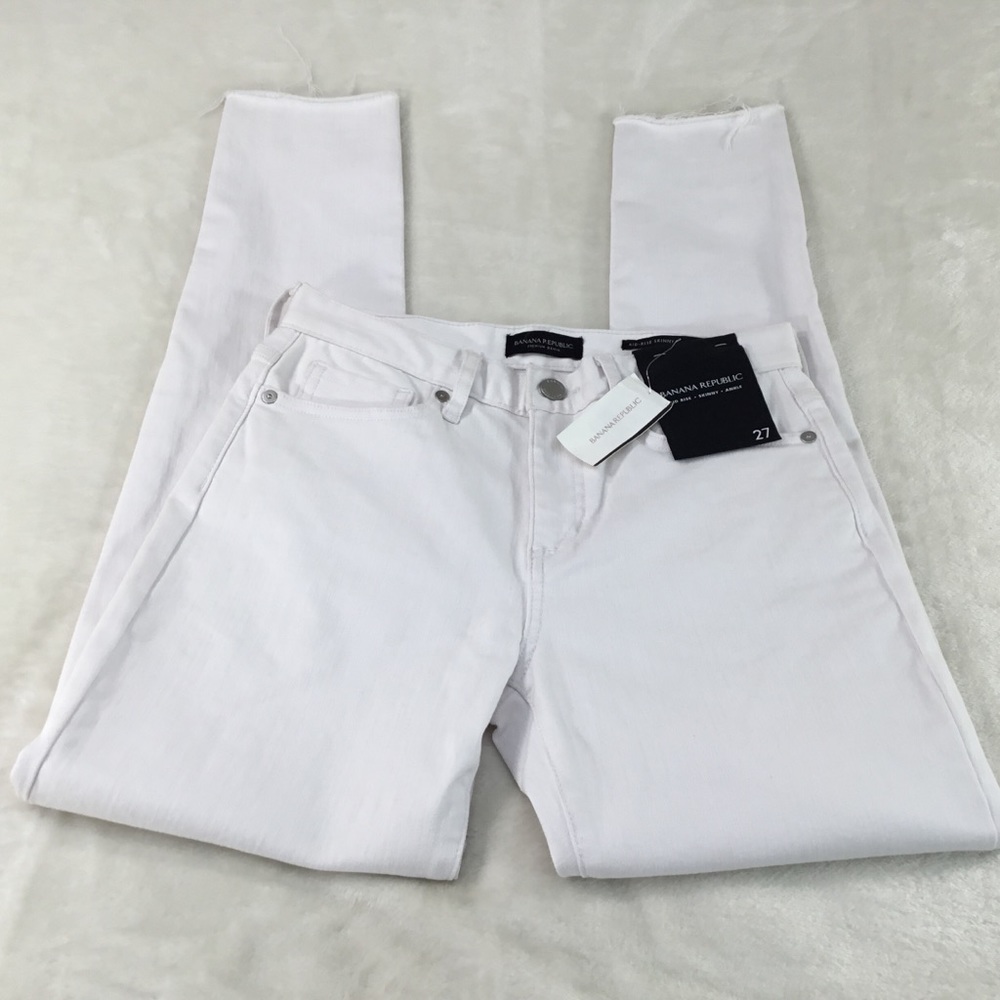 NWT BANANA REPUBLIC WHITE DENIM RAG HEM JEAN 27 - Picture 2 of 12